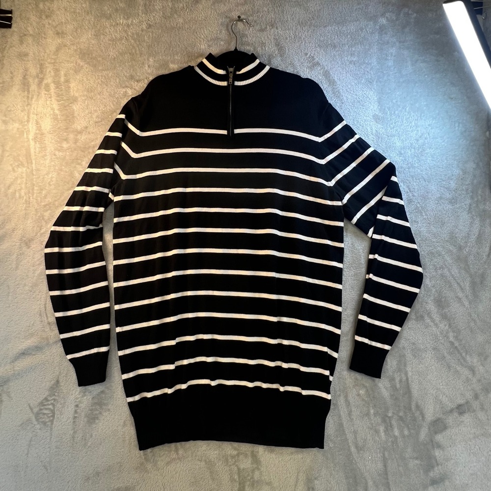Abbott Elementary Volume 1 Quarter Zip Striped Sweater 1XLT Black White